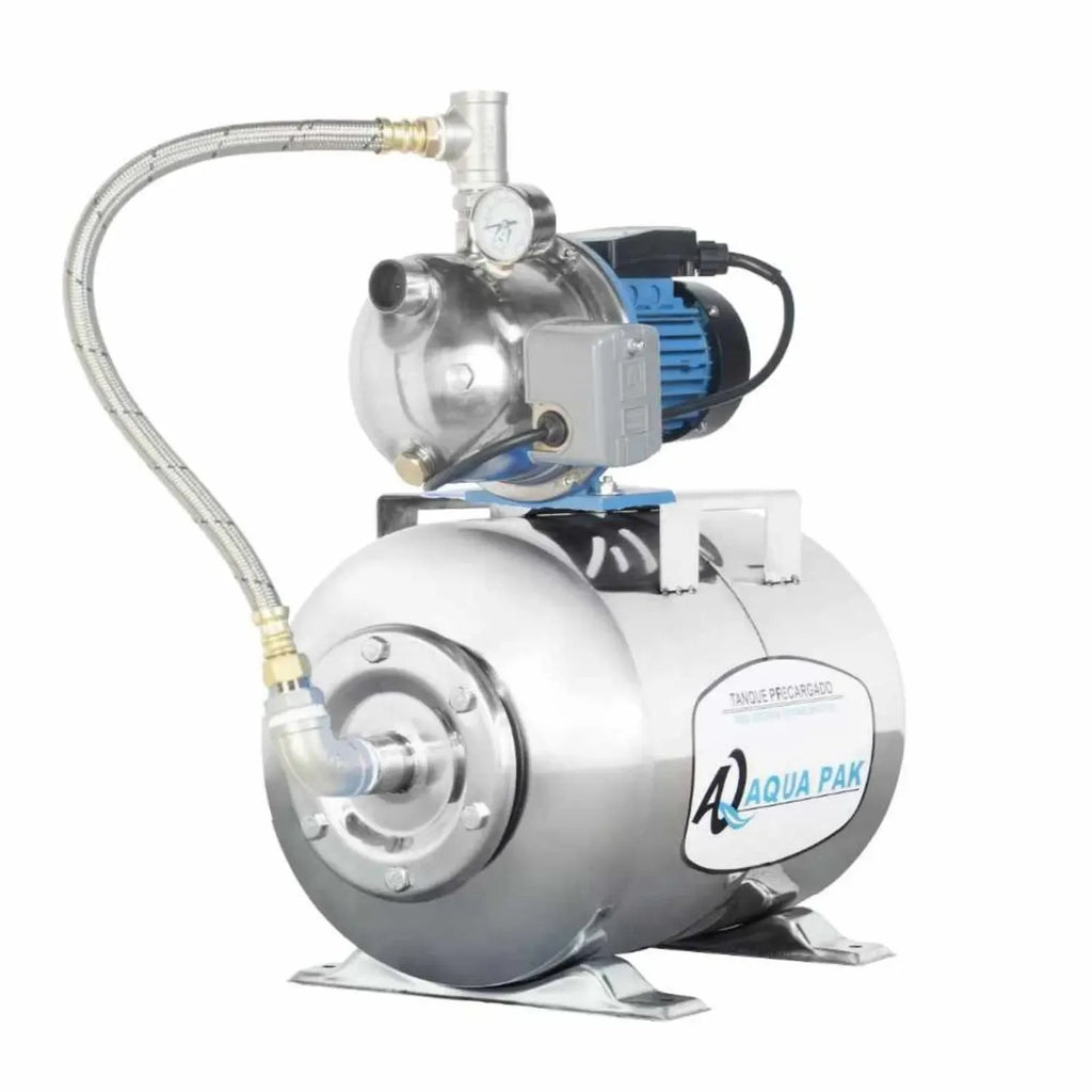 Fotografía de referencia — Presurizador individual de velocidad constante AQUA PAK · Serie Bomba AQUA PAK con tanque AQ acero inoxidable