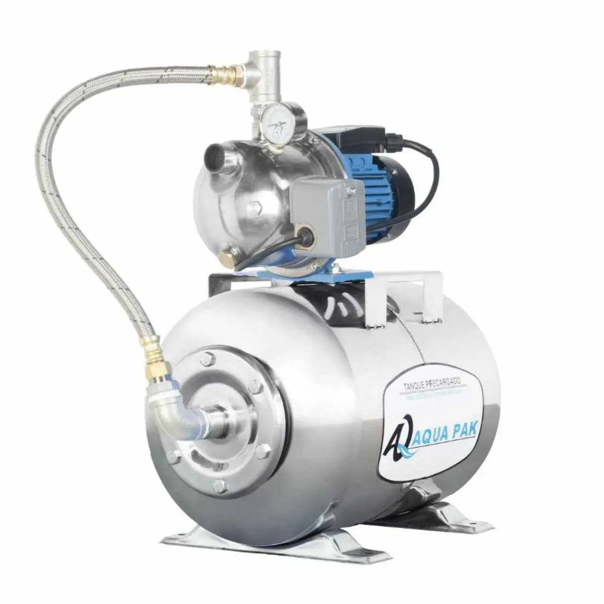 Fotografía de referencia — Presurizador individual de velocidad constante AQUA PAK · Serie Bomba AQUA PAK con tanque AQ acero inoxidable