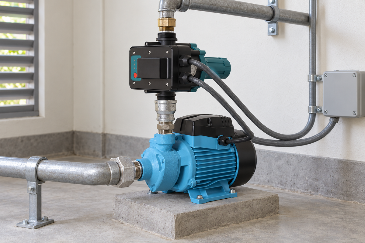 Ejemplo ilustrativo de instalación de la familia Bomba AQUA PAK con kit de presión AQUA PAK