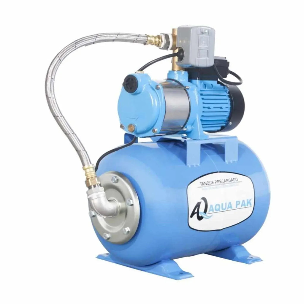 Fotografía de referencia — Presurizador individual de velocidad constante AQUA PAK · Serie Bomba AQUA PAK con tanque AQ horizontal membrana
