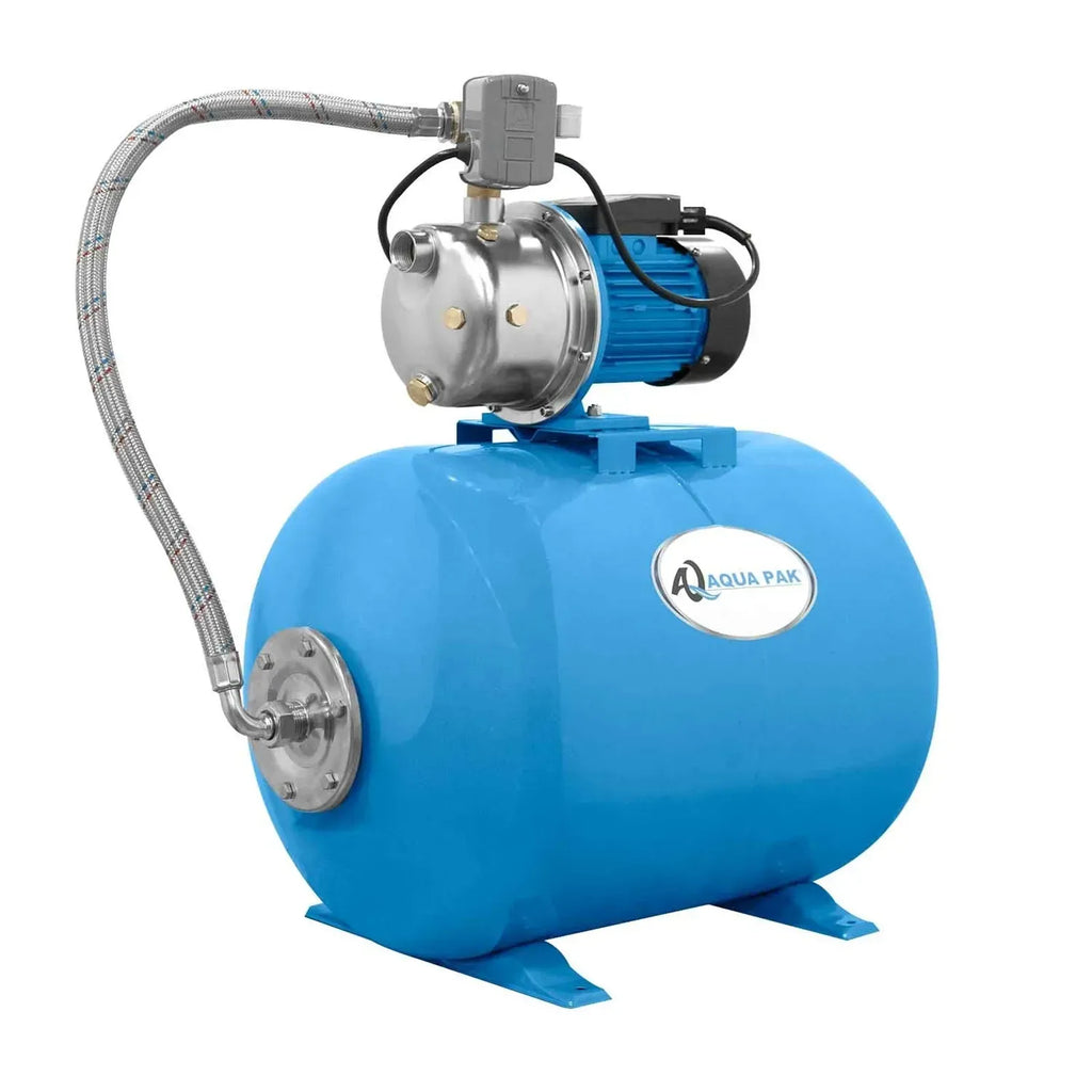 Fotografía de referencia — Presurizador individual de velocidad constante AQUA PAK · Serie Bomba AQUA PAK con tanque AQ horizontal membrana