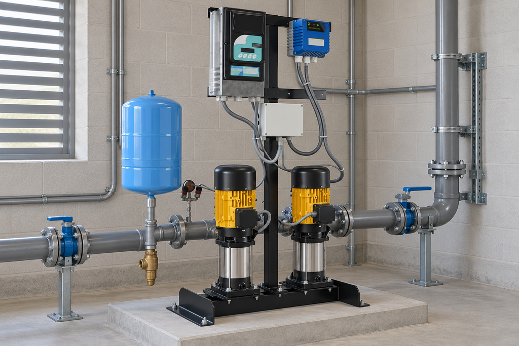 Ejemplo ilustrativo de instalación de la familia Dúplex con bombas MULTI, R-DRIVE y PROCONTROL HIDROCONTROL