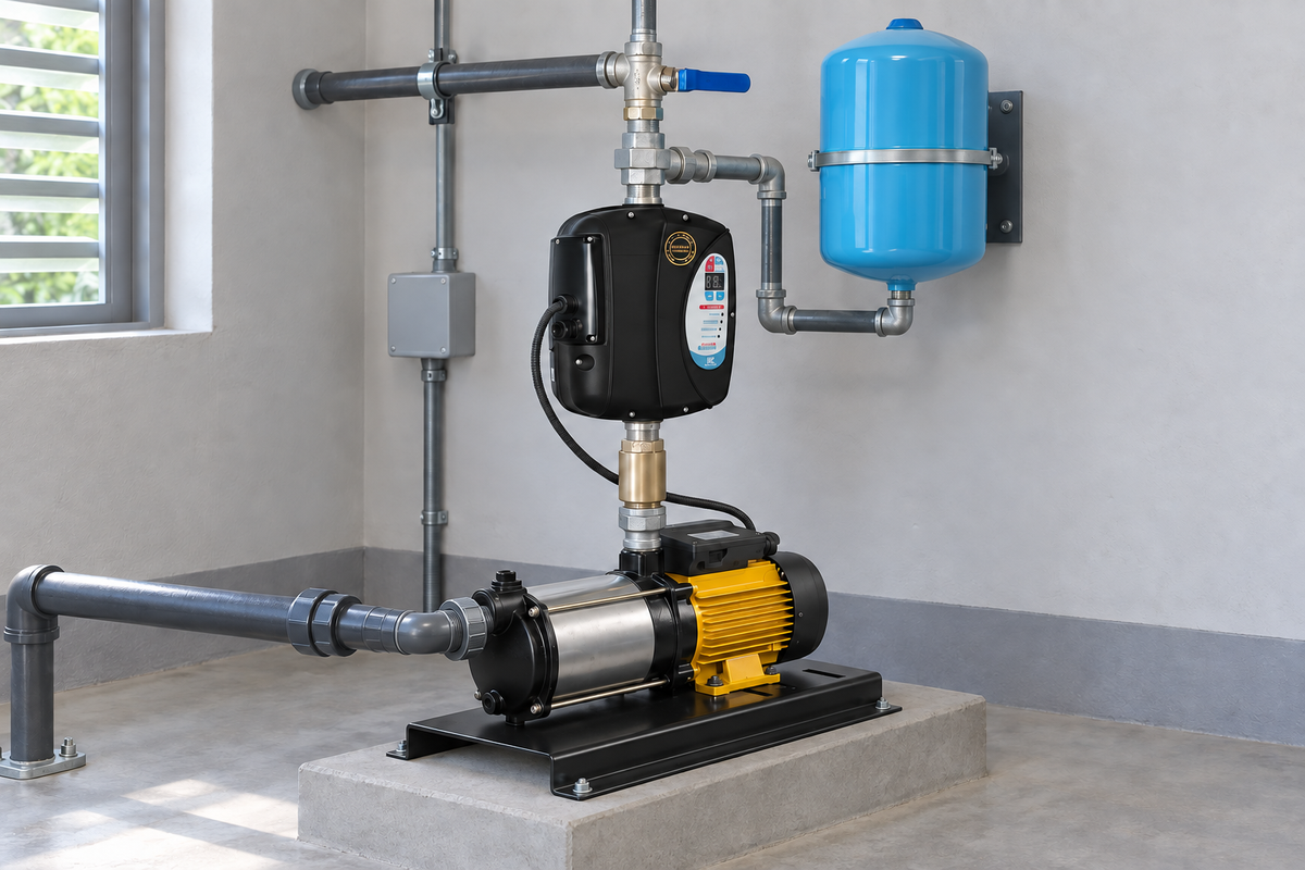 Ejemplo ilustrativo de instalación de la familia Bomba horizontal de superficie con WATER DRIVE HIDROCONTROL