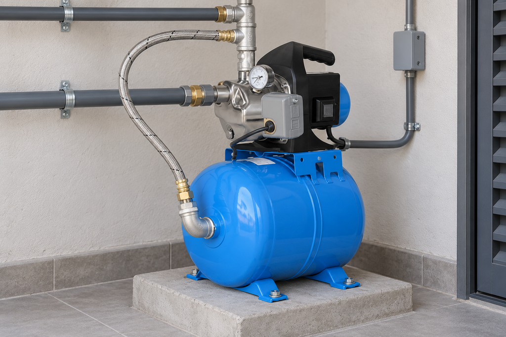 Ejemplo ilustrativo de instalación de la familia Bomba AQUA PAK con tanque AQ horizontal diafragma AQUA PAK