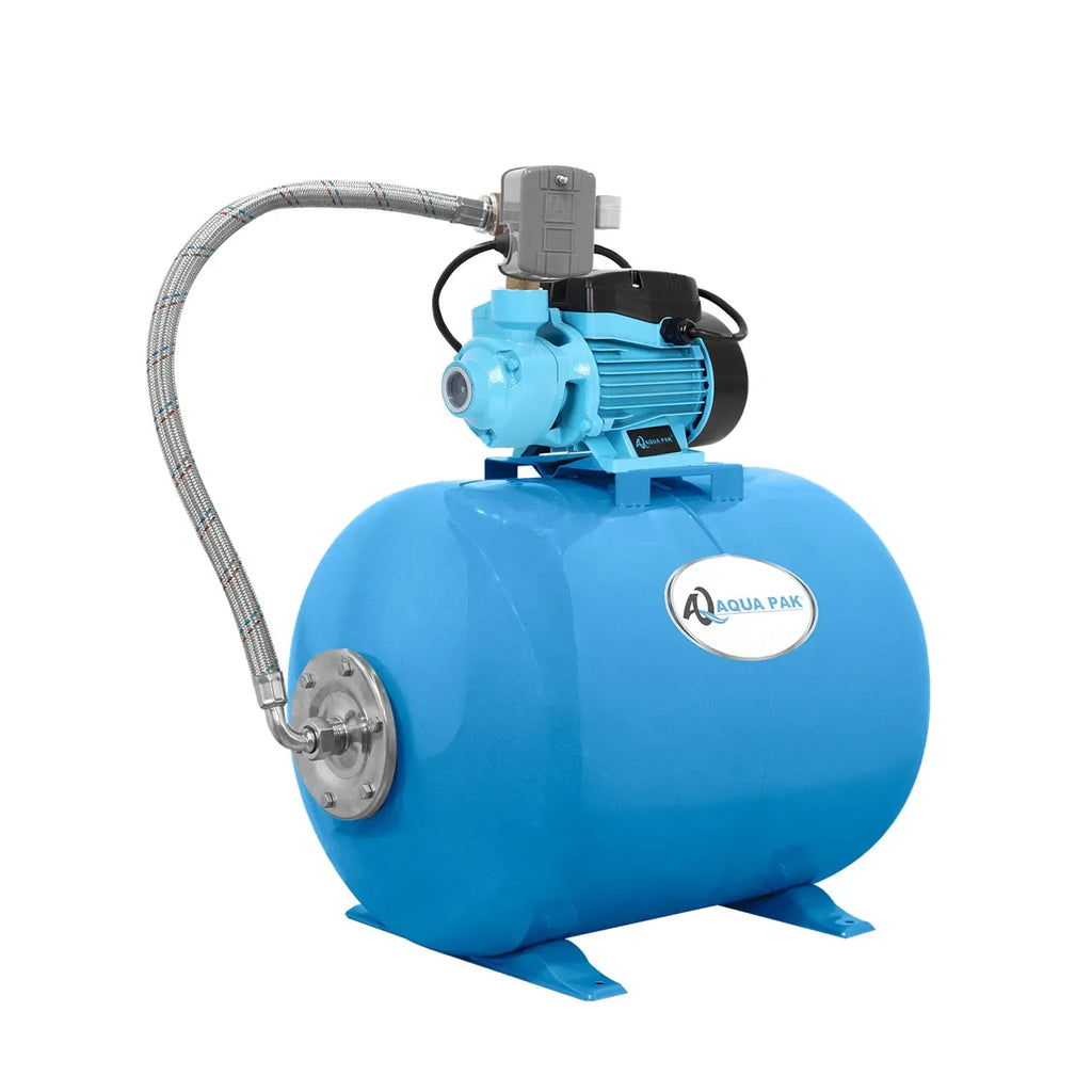 Fotografía de referencia — Presurizador individual de velocidad constante AQUA PAK · Serie Bomba AQUA PAK con tanque AQ horizontal membrana