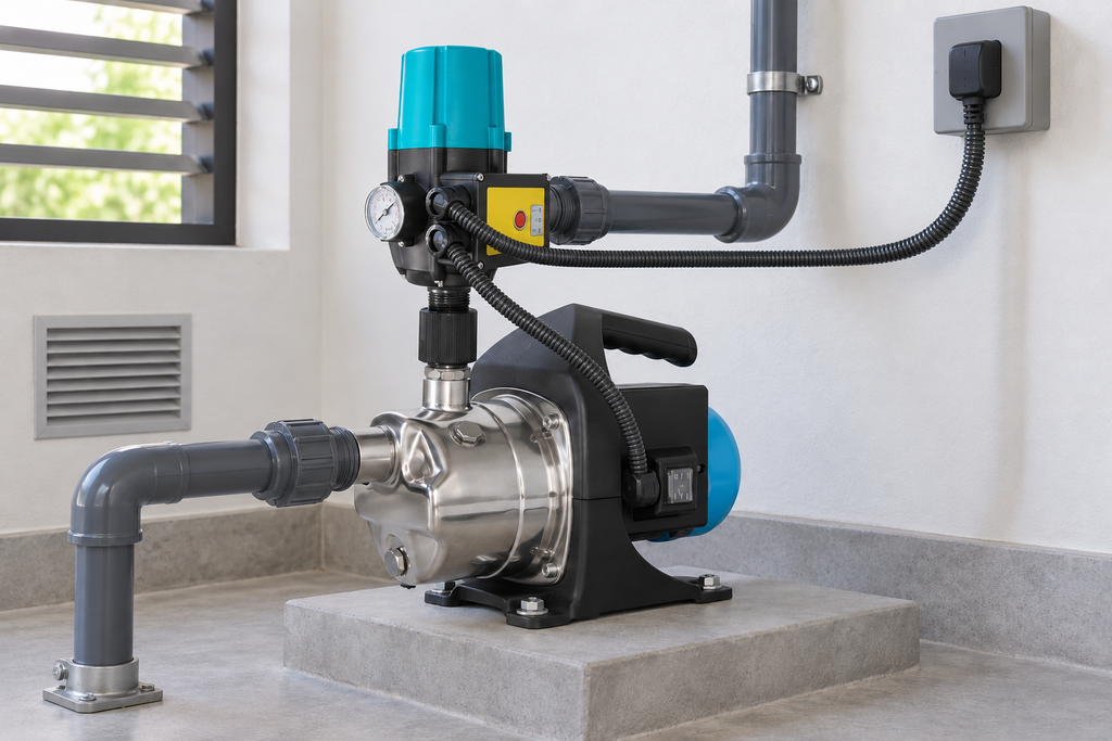 Ejemplo ilustrativo de instalación de la familia Bomba AQUA PAK con kit de presión AQUA PAK