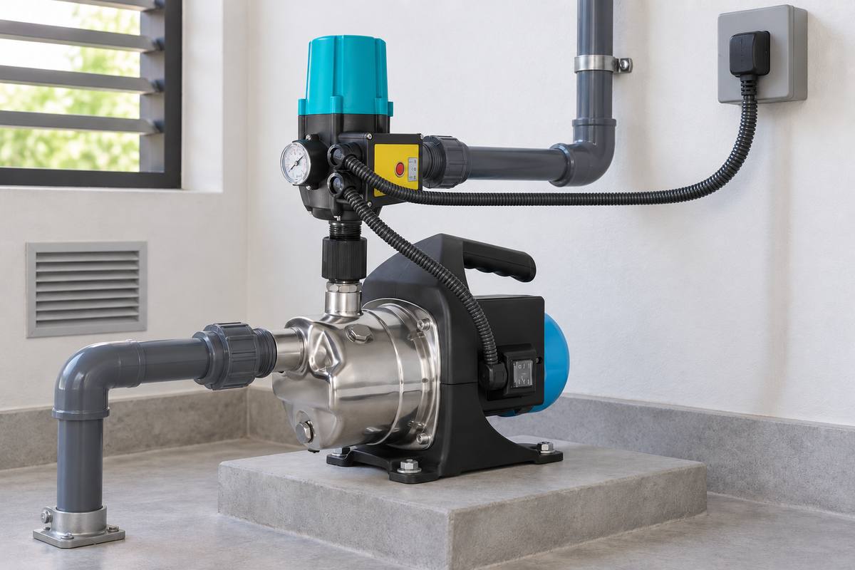 Ejemplo ilustrativo de instalación de la familia Bomba AQUA PAK con kit de presión AQUA PAK
