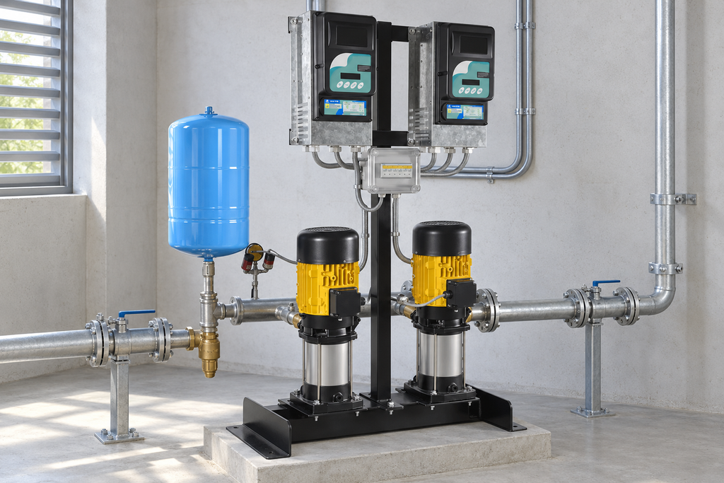 Ejemplo ilustrativo de instalación de la familia Dúplex con bombas MULTI y R-DRIVE HIDROCONTROL
