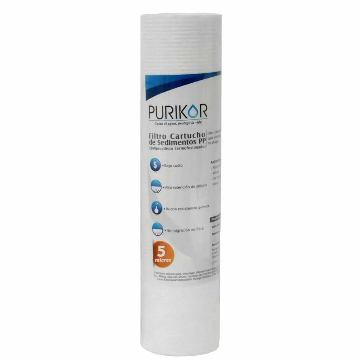 Fotografía oficial PURIKOR: filtro cartucho de polipropileno termofusionado. Vista del producto.