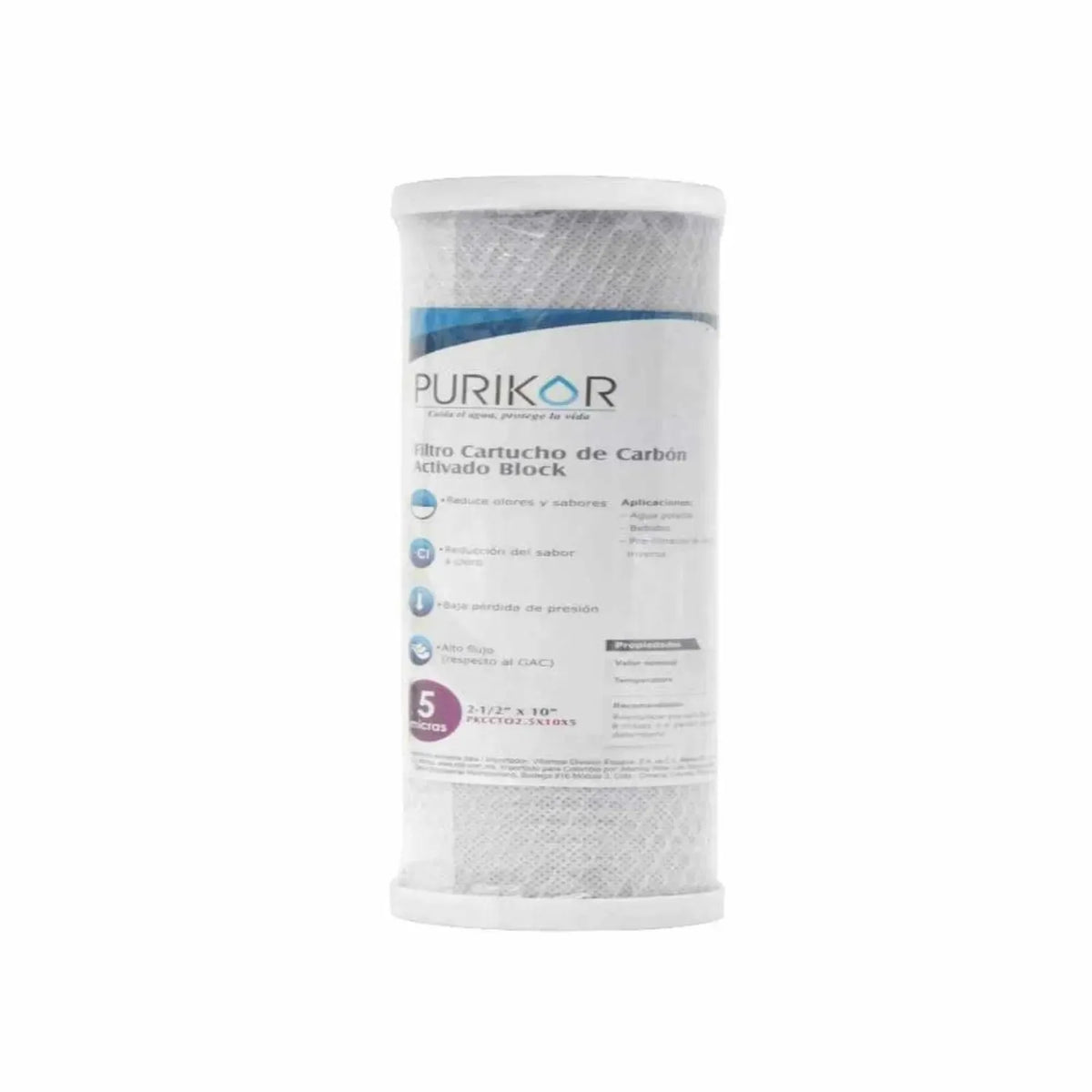 Fotografía oficial PURIKOR: filtro cartucho de carbón activado block (cto). Vista del producto.
