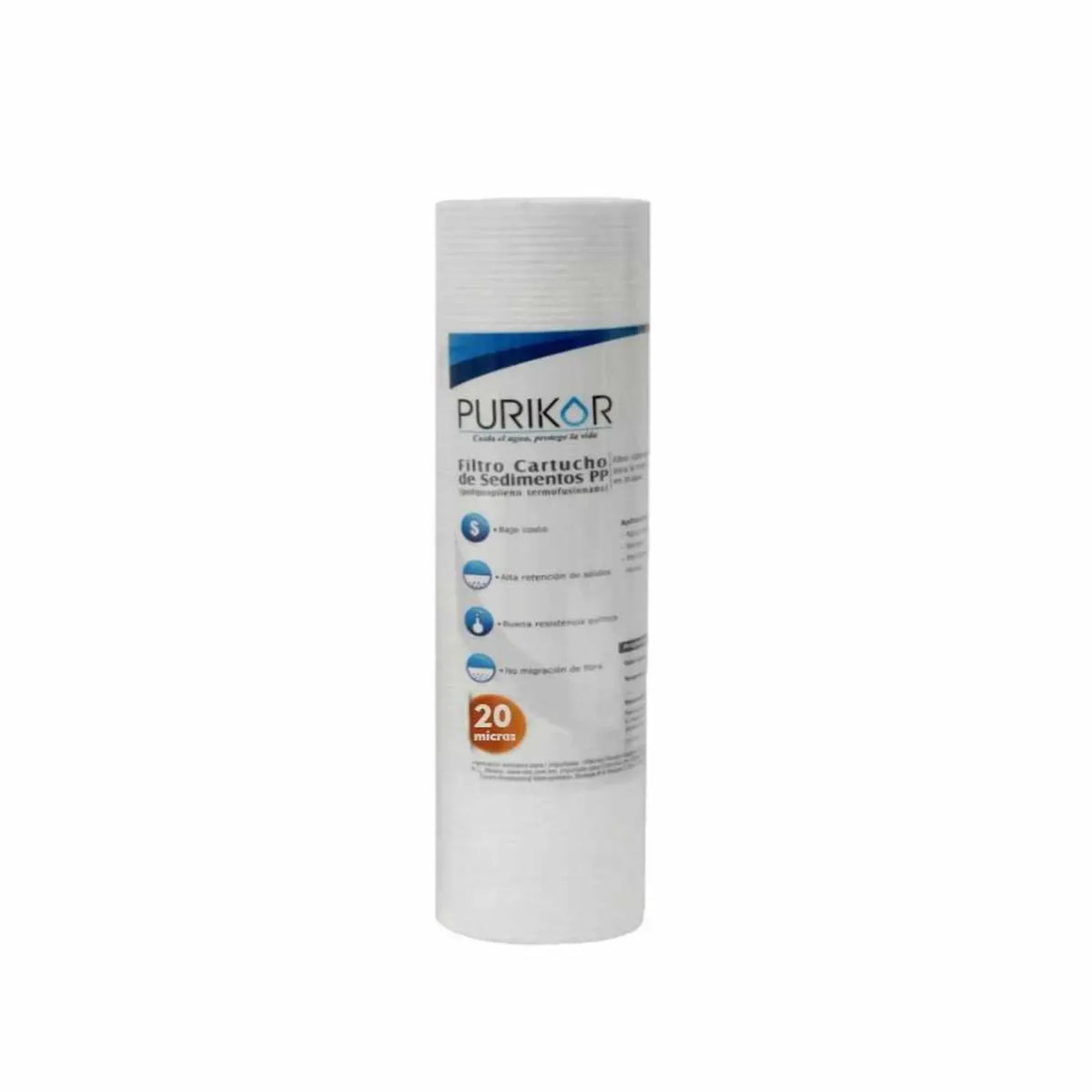 Fotografía oficial PURIKOR: filtro cartucho de polipropileno termofusionado. Vista del producto.