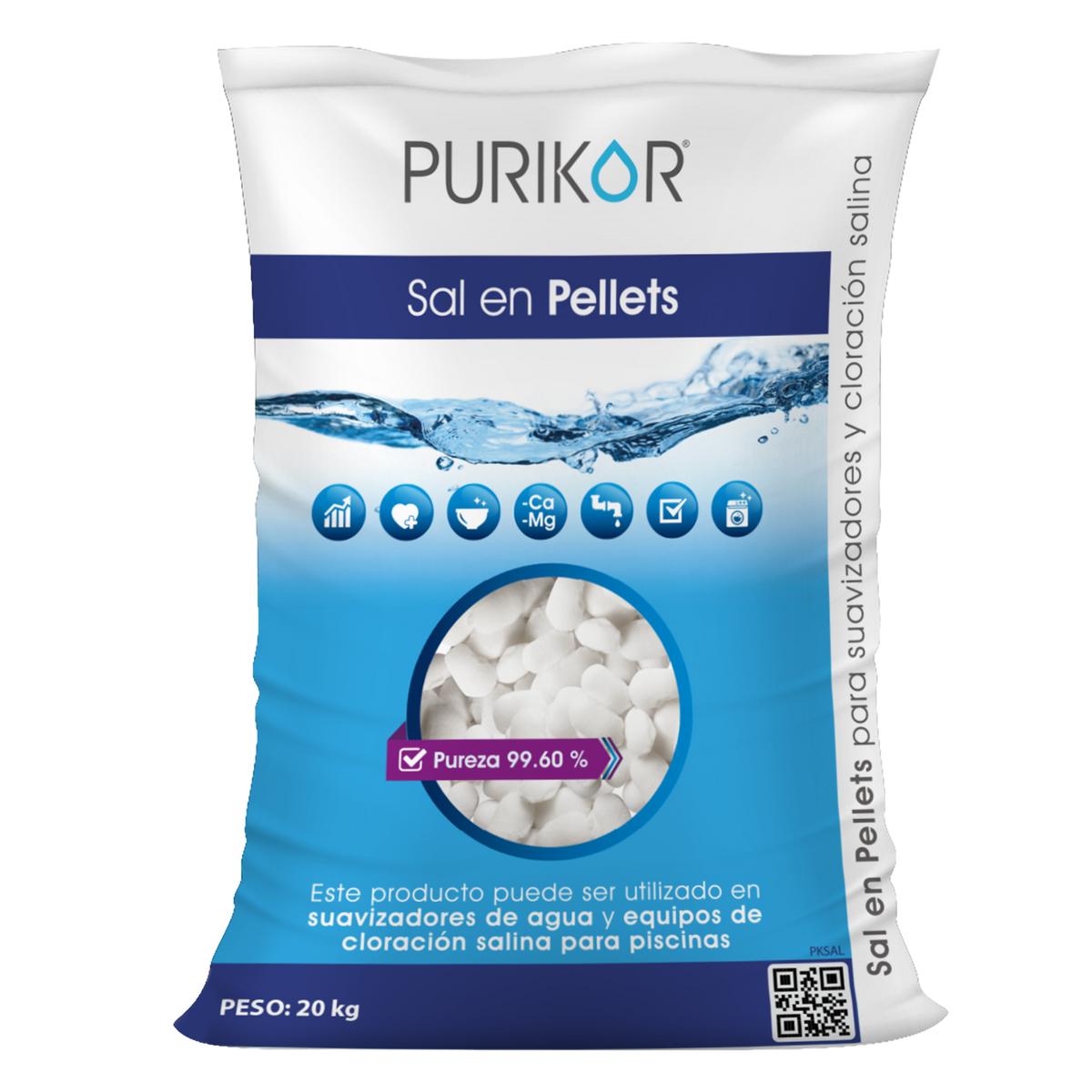 Fotografía oficial PURIKOR: sal en pellets. Vista del producto.
