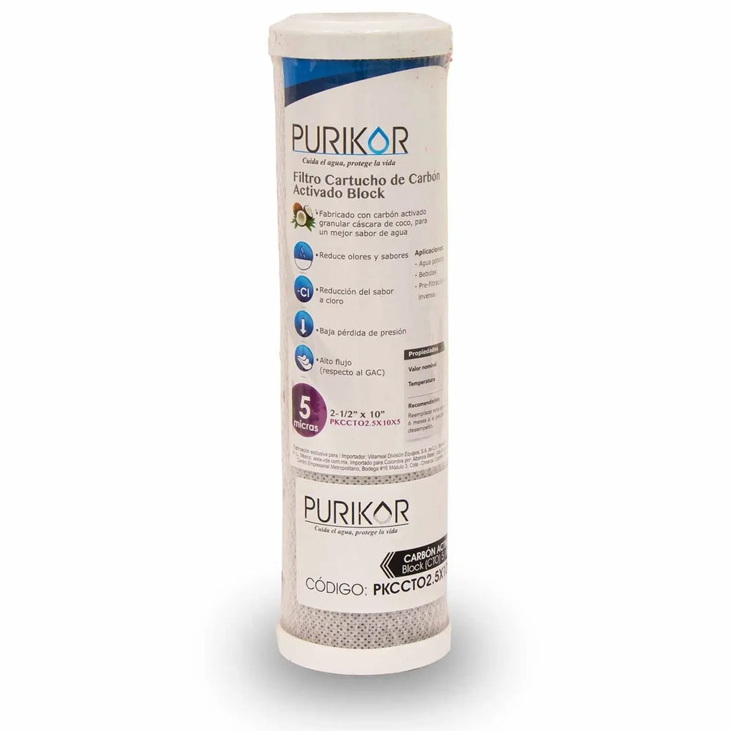 Fotografía oficial PURIKOR: filtro cartucho de carbón activado block (cto). Vista del producto.
