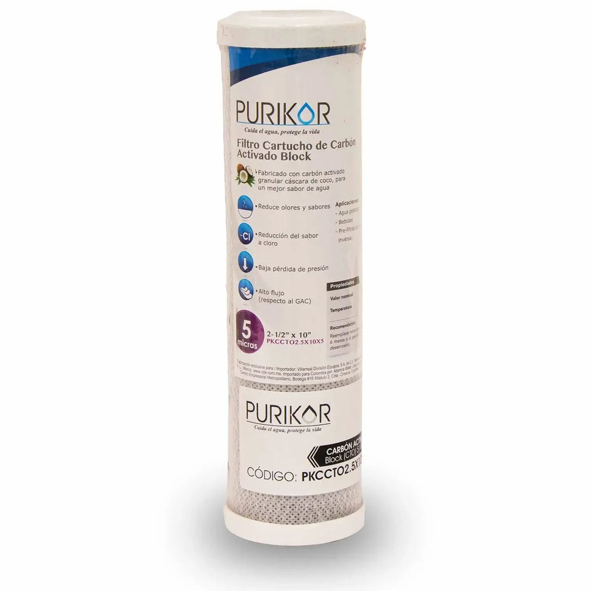 Fotografía oficial PURIKOR: filtro cartucho de carbón activado block (cto). Vista del producto.