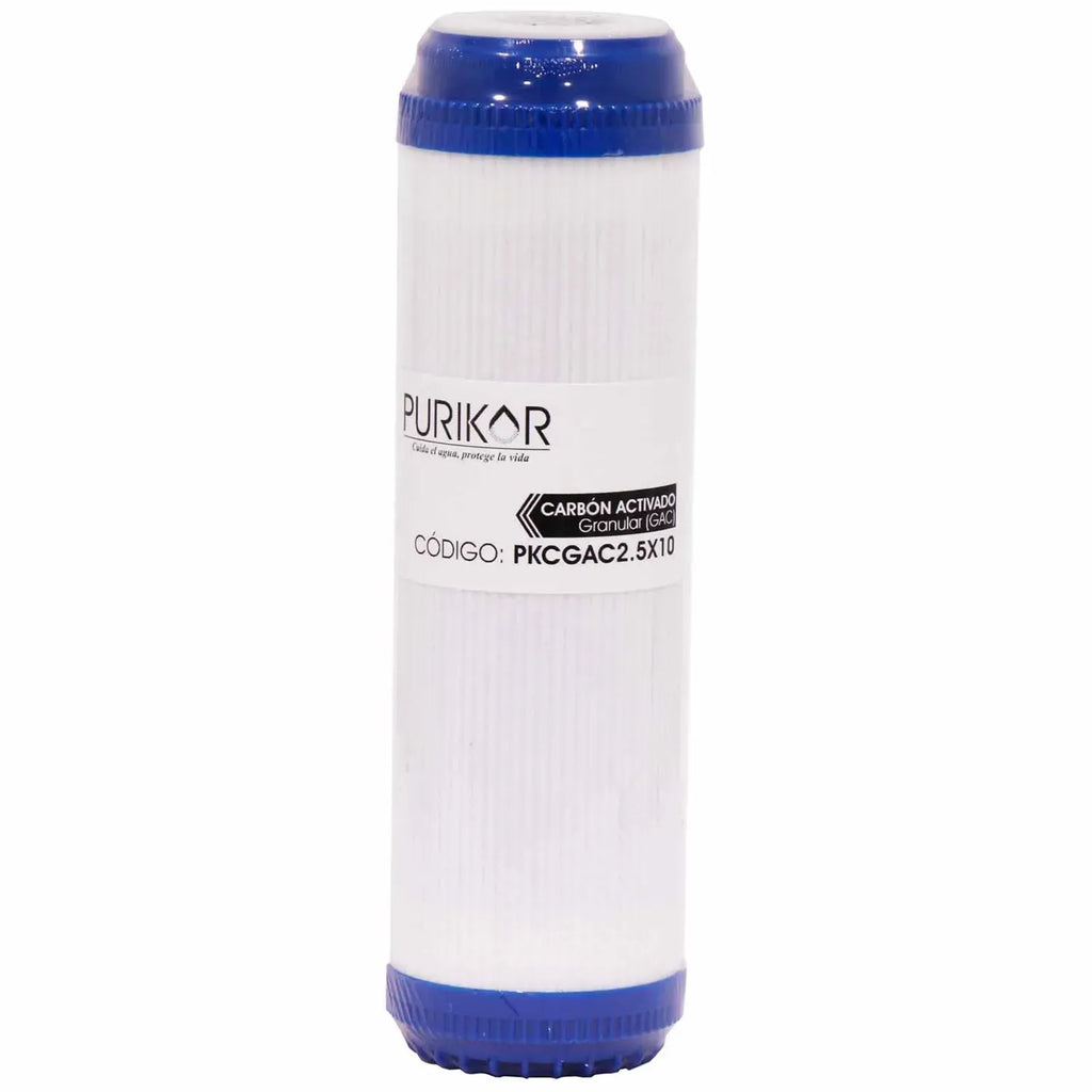 Fotografía oficial PURIKOR: filtro cartucho de carbón activado granular (gac). Vista del producto.